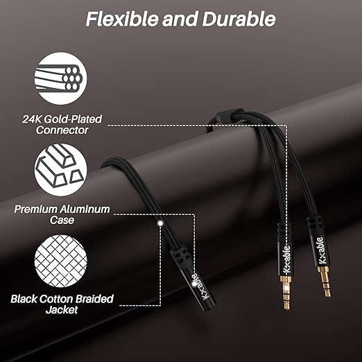 Kxable 1/8 Inch TRS Stereo Y Splitter Cable 6FT, 3.5mm Female to 2-Male - Image 7