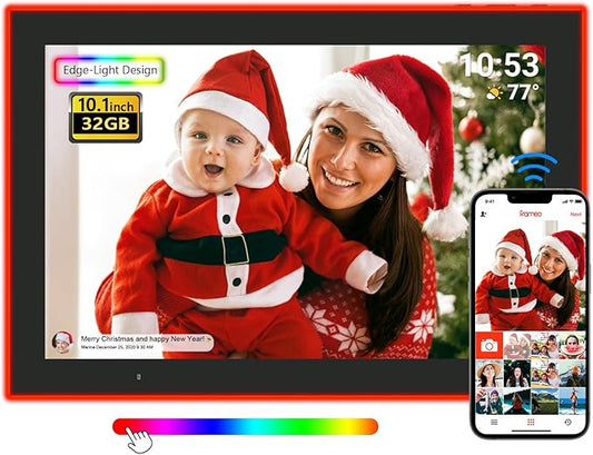 FRAMEO WiFi Digital Picture Frame, Edge-Light Design10.1 inch Photo Frame 32GB by YENOCK