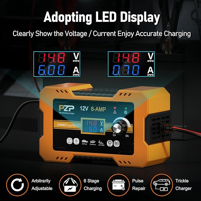 12V Automatic Car Battery Charger, 0-6A Arbitrarily Adjustable Smart Trickle - Image 5