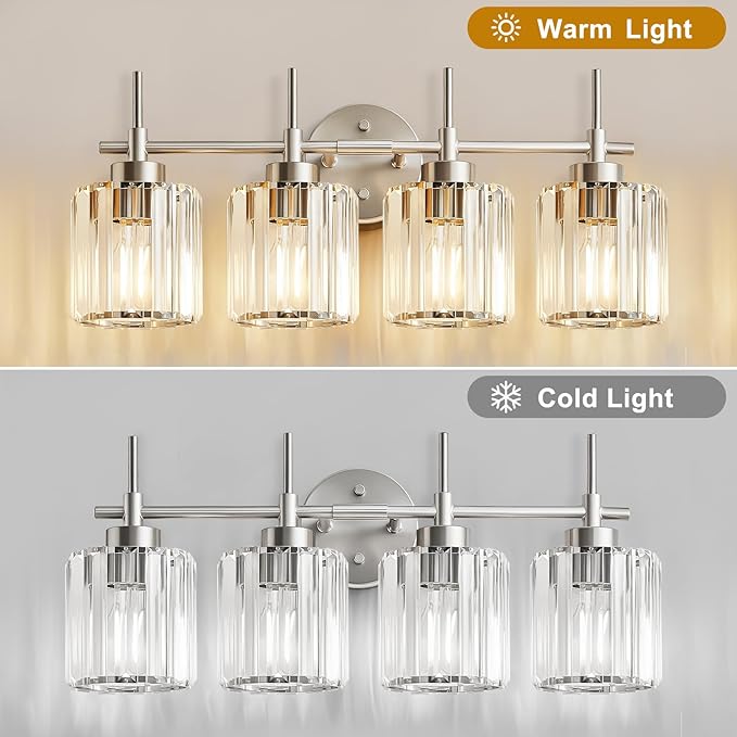 EJIAXIN Crystal Bathroom Vanity Lights, 4 Light Bath Mirror Light Brushed - Image 5