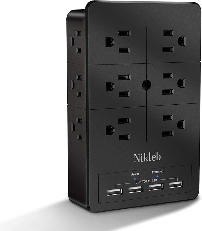 Surge Protector Wall Charger, 12 Wide AC Outlets Power Strip, 4 Ports USB by nikleb