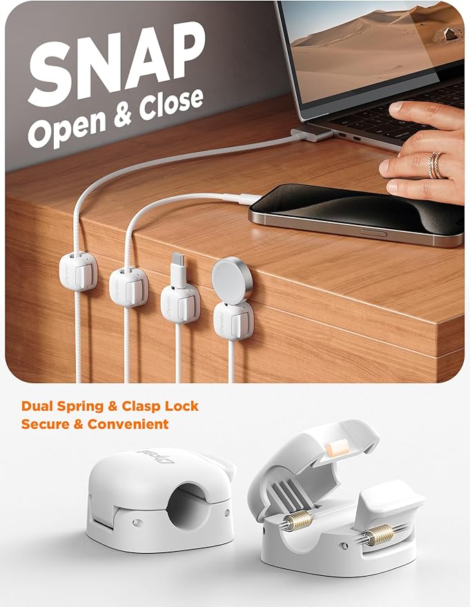 6Pack Cord Organizer, Chfeila Compact Dual Spring & Clasp Lock Cable Management - Image 2