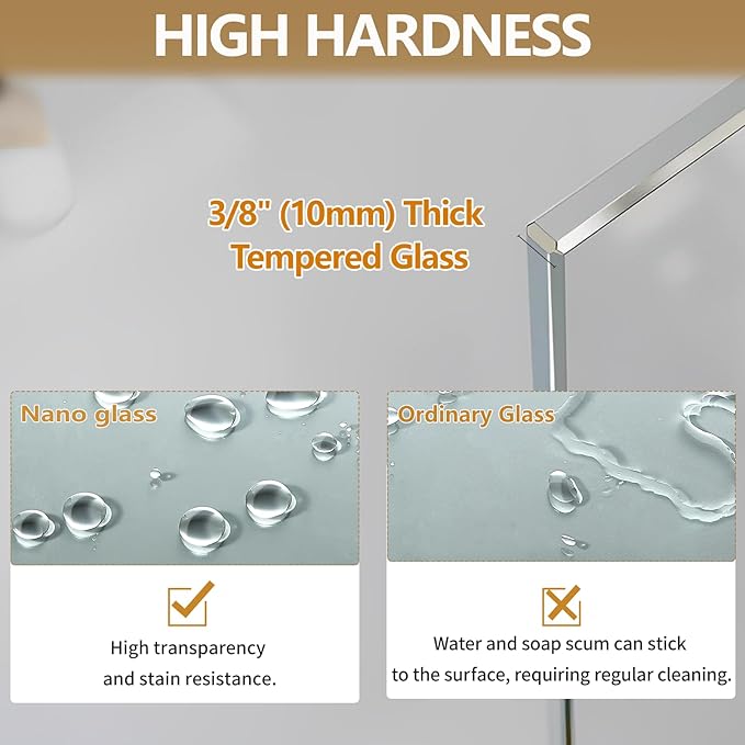 36"x76" Fixed Glass Shower Door, 3/8" Thick Mid-Band Frosted Privacy Tempered - Image 6