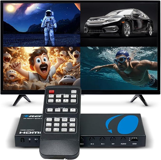OREI Quad Multi HDMI Viewer 4 in 1 Out HDMI Switcher 4 Ports Seamless Switcher by OREI
