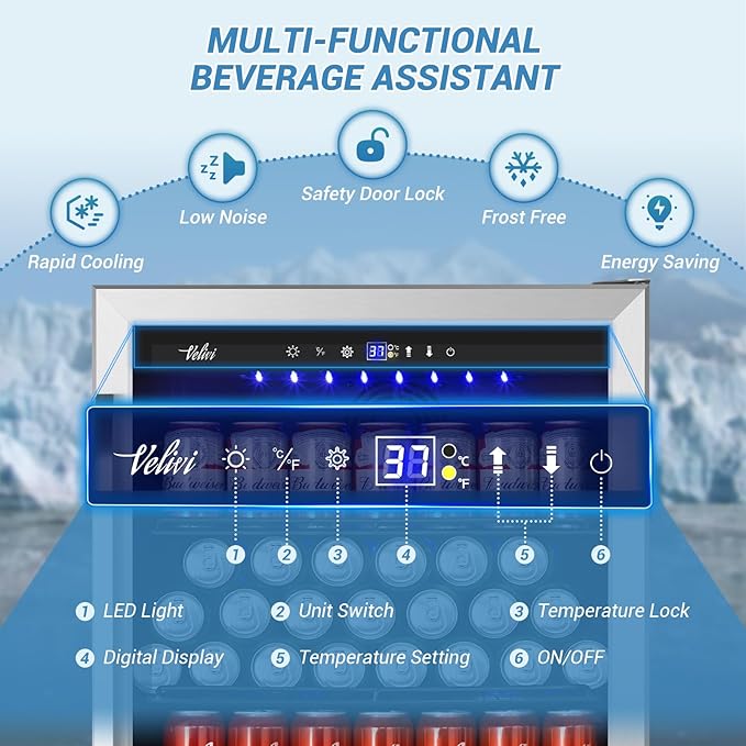 24'' Beverage Refrigerator Cooler, 168 Cans Beverage and Beer Fridge - Image 5