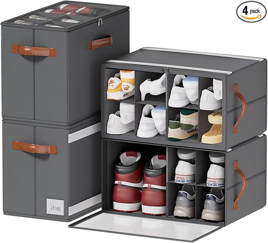 4 Pack Shoe Organizer for Closet, Foldable Shoe Storage Organizer by ISusaid
