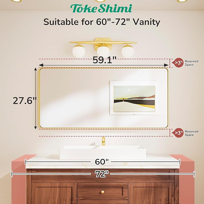 TokeShimi 60x28 Wall Mirror for Bathroom, Matte Black Bathroom Vanity Mirror - Image 2