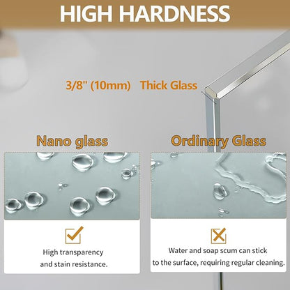 Shower Glass Wall Panel 36" W x 76" H, 3/8" Tempered Glass, Half Frameless - Image 3