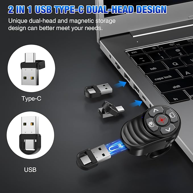 Rechargeable USB Type C Wireless Presentation Clicker, Finger Ring Clicker - Image 3