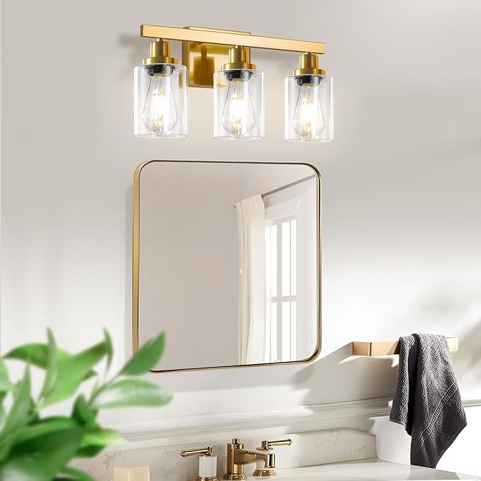 DIKAIDA 3 Light Gold Bathroom Light Fixtures, Bathroom Vanity Light Over Mirror - Image 7