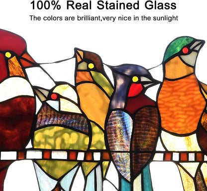 Capulina Tiffany Birds Stained Glass Window Panels Hangings | Birds Stained Glass Suncatcher Gifts Decor for Home Office