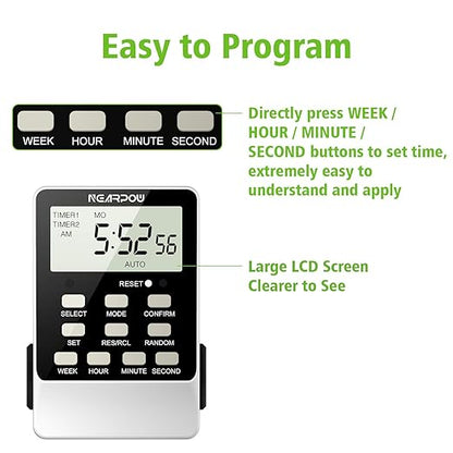 Outlet Timer, NEARPOW Dual Digital Light Timer - Image 3