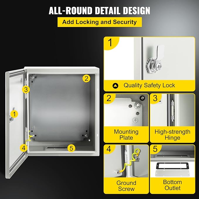 VEVOR NEMA Steel Enclosure, IP66 Waterproof & Dustproof, Outdoor/Indoor - Image 5