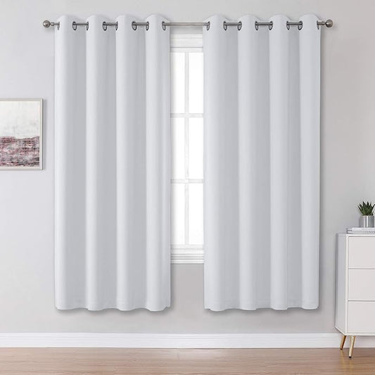 DUALIFE Greyish White Curtains 63 Inches Long Thermal Insulated Room Darkening by DUALIFE
