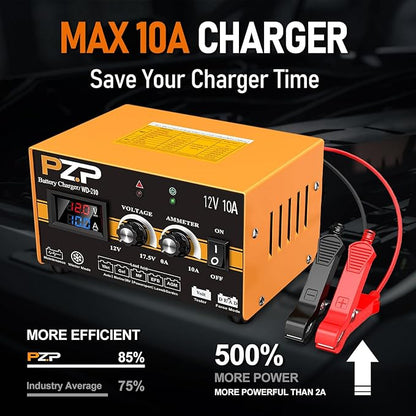 PZP 12V Manual Battery Charger Maintainer, 0 to 10A Arbitrarily Adjustable Car - Image 2