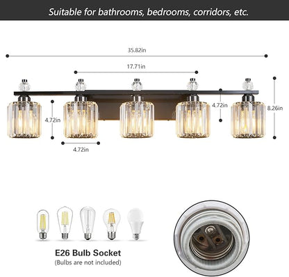 FDPBY Bathroom Vanity Lights 5-Light Plating Black Modern Crystal Vanity Light - Image 5