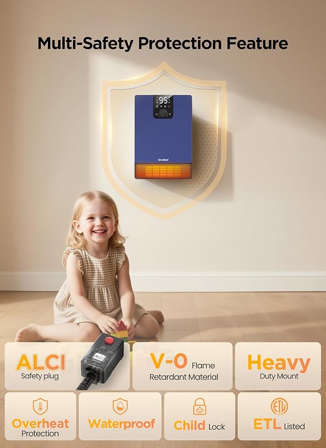 GiveBest Wall Heater for Bathroom, 1500W Fast Heating Electric Space Heater - Image 5