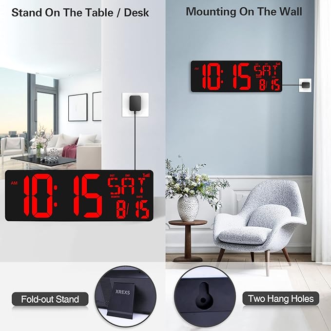 XREXS Large Digital Wall Clock WiFi Sync, 16.5 in Large Display Wall Clock - Image 8