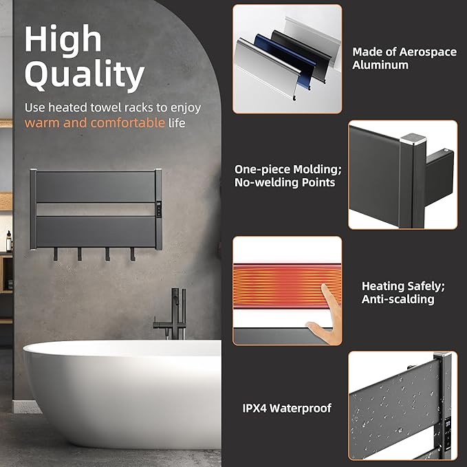 K&KALONZO Towel Warmer for Bathroom, Wall-Mounted Heated Towel Rack - Image 4