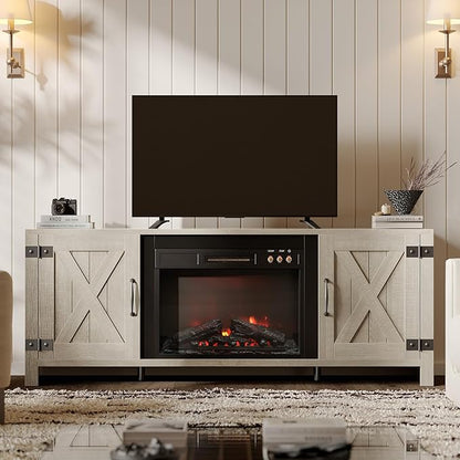 Bestier 63" Fireplace TV Stand for TVs Up to 70", Farmhouse Barn Door - Image 8