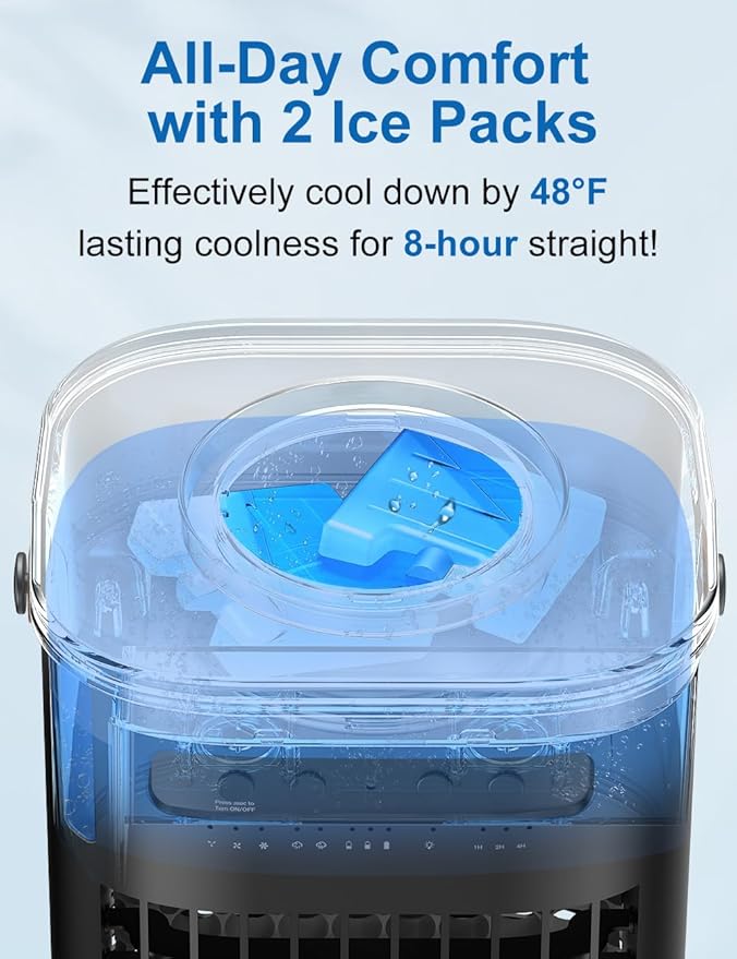 3-IN-1 Portable Air Conditioners, 5400mAh Built-In Battery Personal Evaporative - Image 4
