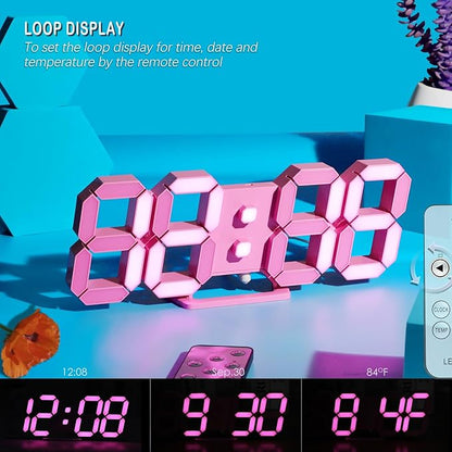 KOSUMOSU Pink LED Clock 3D Wall Clock 9.7" Table Clock - Image 5