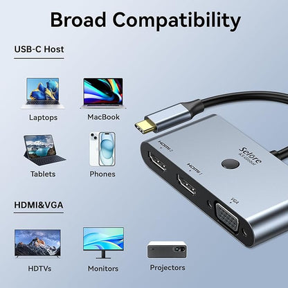 Selore USB C Docking Station 3 Monitors, USB C to Dual HDMI VGA Adapter - Image 8
