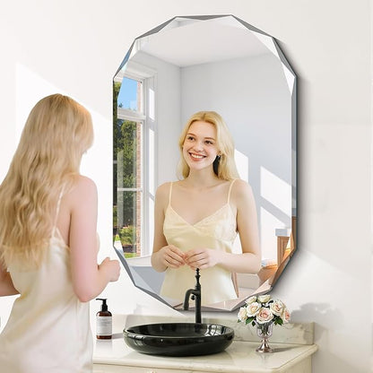 GLASHOM Frameless Bathroom Mirror, 30x48 inch Beveled Bathroom Mirror Wall - Image 7