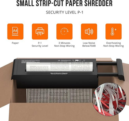 Small Paper Shredder for Home, 6 Sheet Strip Cut Paper Shredder Without Basket - Image 2