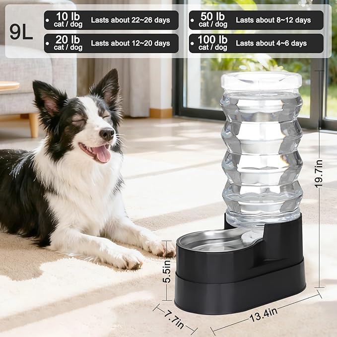 RIZZARI Automatic Dog Water Dispenser: 9L Black Elevated Feeder - Image 2