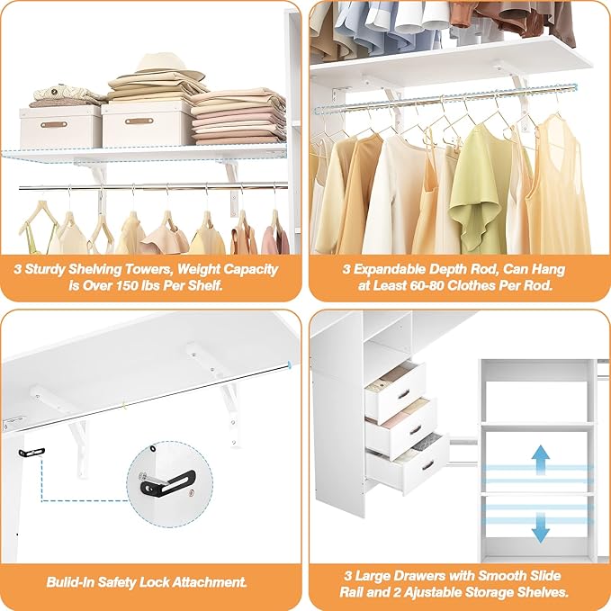 Armocity 96 Inches Closet System, 8FT Walk In Closet Organizer - Image 5