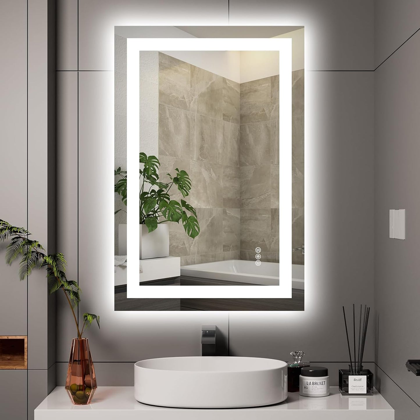 Hivone 24X36 LED Bathroom Mirror with Lights, Anti-Fog, Dimmable, Backlit + Front Lit, Smart Bathroom Vanity Mirror, Memory Function, Shatterproof, Tempered Glass (Horizontal/Vertical)