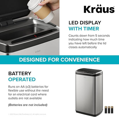 Kraus GarbagePro Rectangular 13 Gallon Hands-Free Motion Sensor Trash Can - Image 7