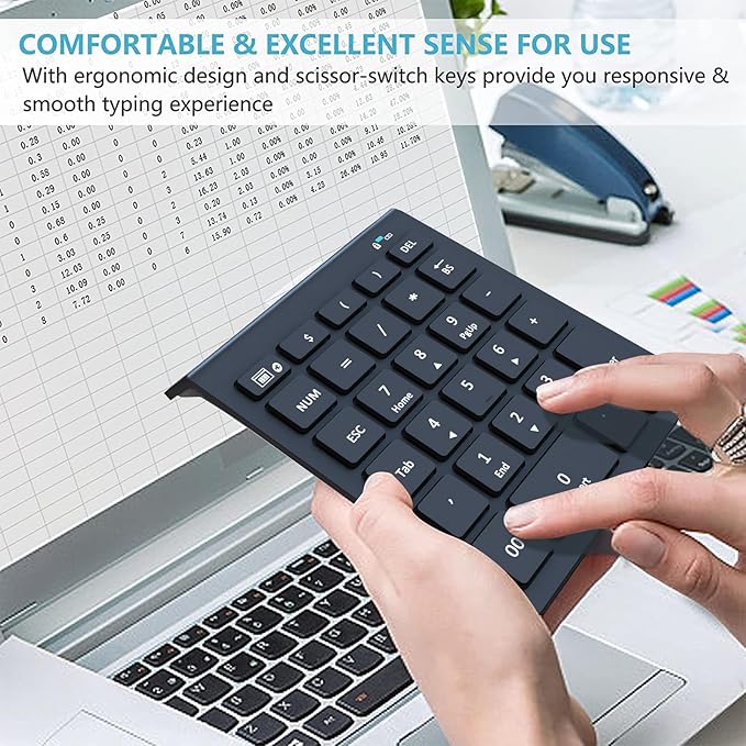 Lekvey Bluetooth Number Pad for Laptop, Wireless Numeric keypad, 28 Keys Numpad - Image 6