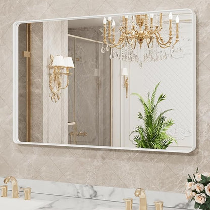LOAAO 40x32 Inch White Metal Framed Bathroom Mirror - Image 4