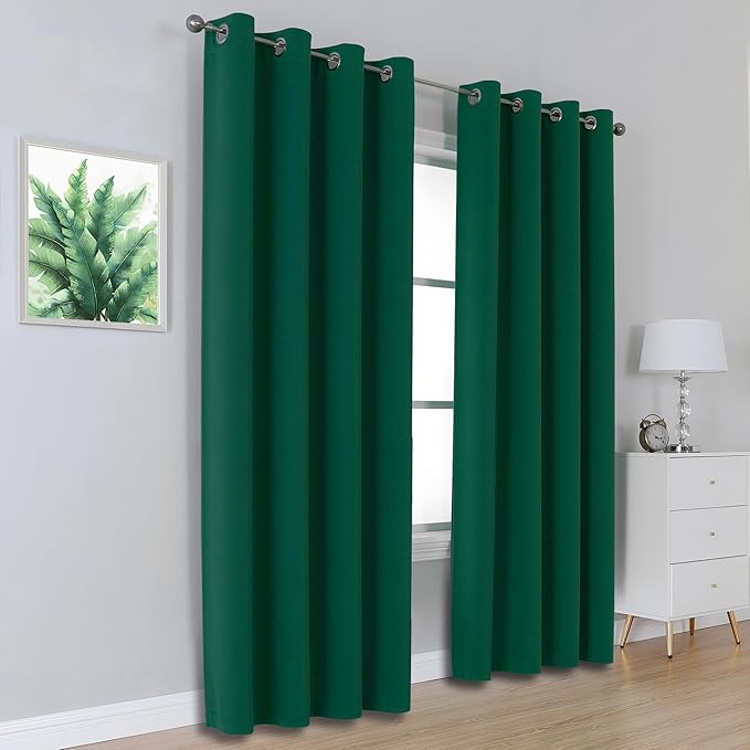 DUALIFE Dark Green Blackout Curtains - Image 2