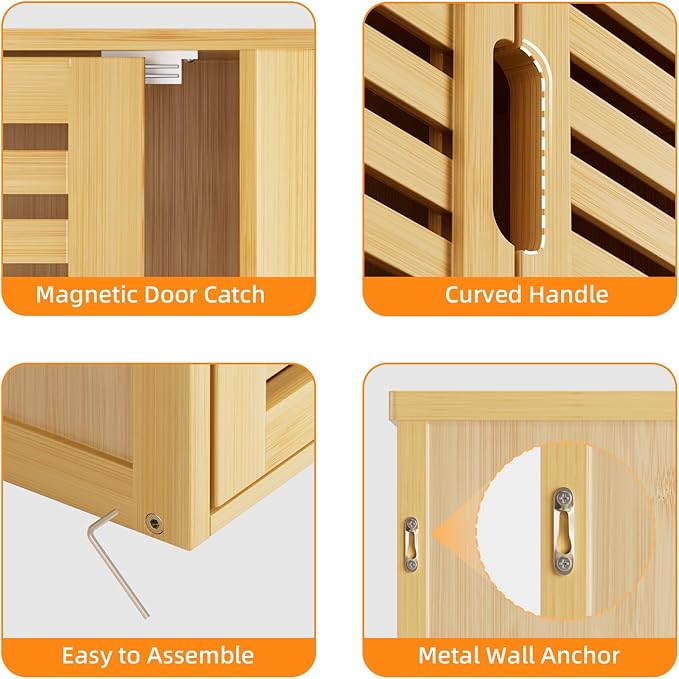 HITNET Bathroom Wall Cabinet, Medicine Cabinet Over The Toilet, Bamboo Hanging - Image 6