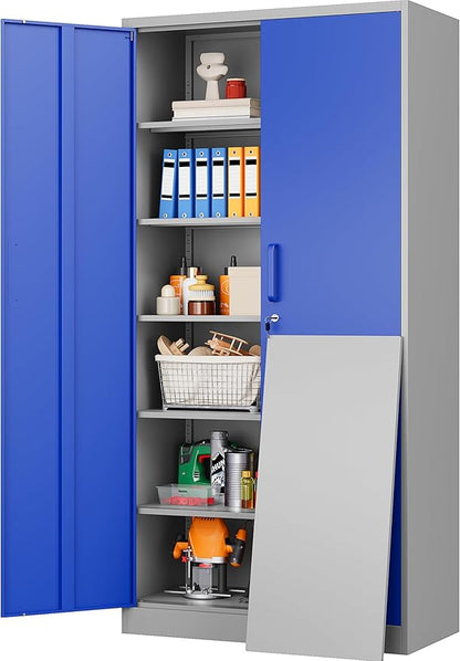 Metal Cabinet with 5 Adjustable Shelves, 6 Tier Garage Storage Cabinet with Lock by SISESOL