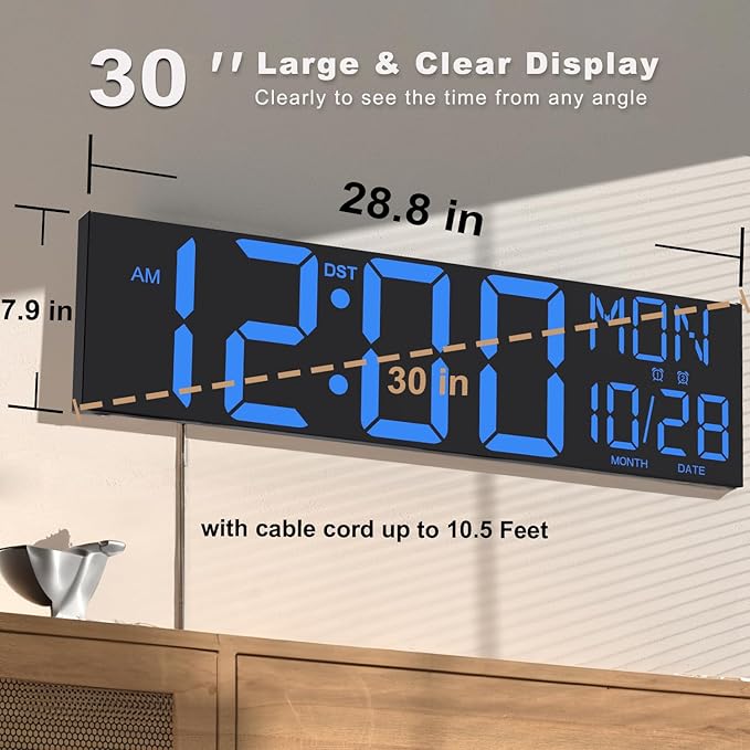 JALL 30" Large Digital Wall Mount Clock - Image 3