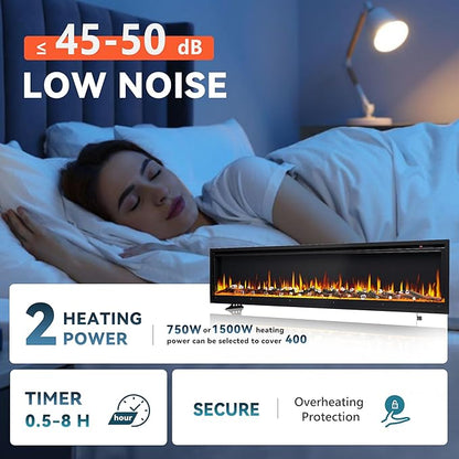 EUHOMY 73 Inch Electric Fireplace Recessed Wall Mounted Freestanding - Image 6