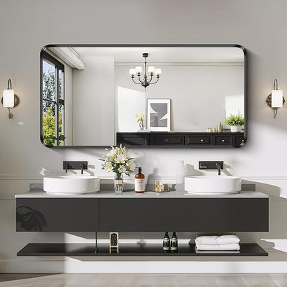CIRCUMI Black Bathroom Mirror, Rounded Corner, Tempered Glass, Large Mirror by CIRCUMIMirror