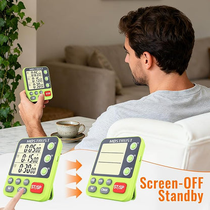 MOSTRUST Digital Dual Kitchen Timer, 3 Channels Countdown Triple Timer - Image 5