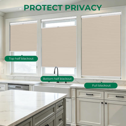 Allesin Top Down Bottom Up Cordless Cellular Shades,Thermal Insulation Honeycomb Blinds for Indoor Windows,Blackout (Beige-no Drill,30"x64")