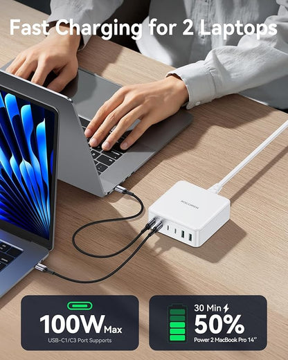 270W USB C Charger Block, Rocoren 6 Port Multi USB-C Charging Station, 100W PD - Image 3