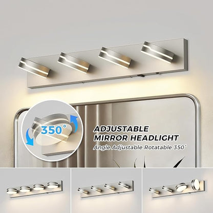 26" Motion Sensor Vanity Light Brushed Nickel, 3CCT 4-Light Modern LED Bathroom - Image 2