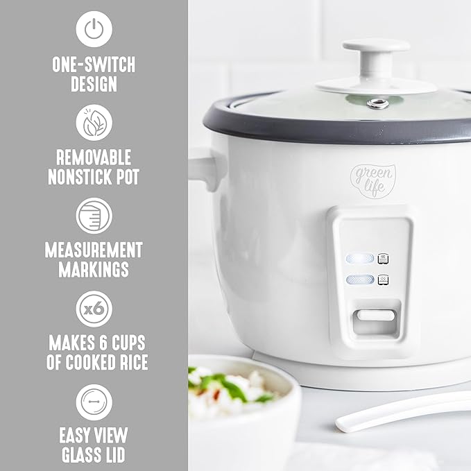 GreenLife Rice Cooker with Removable PFAS-Free Ceramic Nonstick Pot, 3-Cups - Image 4