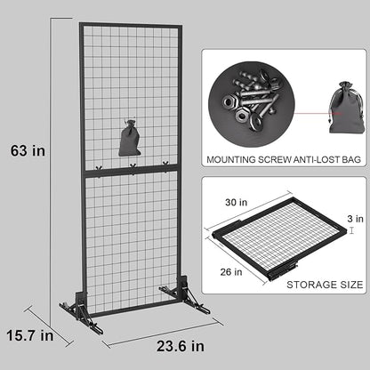 Grid Wall Display Panel Heavy-Duty Foldable, 2ft x 6ft Black Wire Wall Grid - Image 3