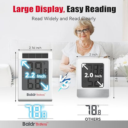 BaldrTherm 2.2'' Digital Thermometer and Hygrometer Meter, Solar-Powered Indoor - Image 4