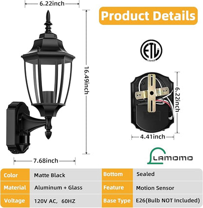 Lamomo Outdoor Wall Sconce, 2 Pack Dusk to Dawn Motion Sensor Light Fixtures - Image 6