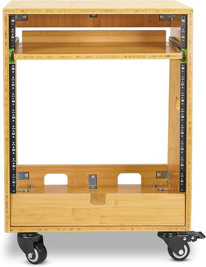 Sound Town DIY Solid Carbonized Bamboo Slanted 10U Studio Rack, - Image 2